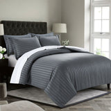 Charcoal Luxury Embossed Stripe Duvet Cover