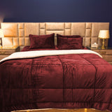 Fleece Sherpa Bedding Set-Burgundy