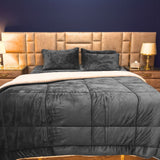 Fleece Sherpa Bedding Set-Charcoal