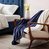 Fluffy  Warm Sherpa Blanket Navy Blue