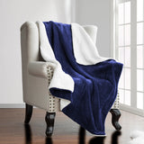 Fluffy  Warm Sherpa Blanket Navy Blue